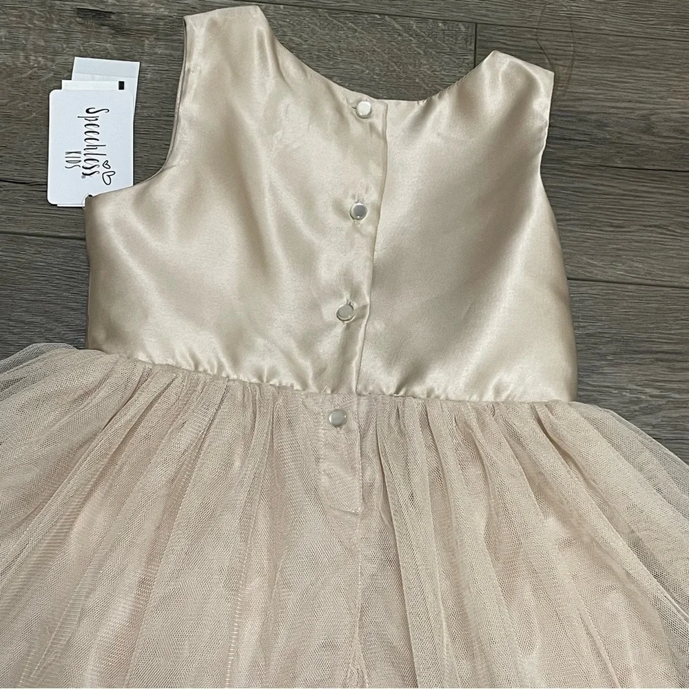 Speechless Kids sleeveless bow lace & tulle dress Fit & Flare Champagne Sz 5 NWT